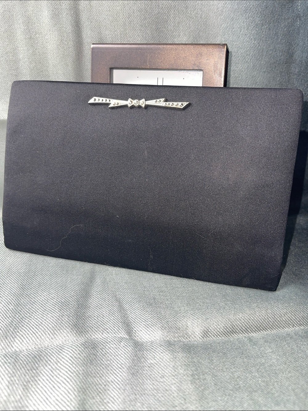 Manon Italy Vintage Classic Black Satin Envelope Evening Clutch Handbag